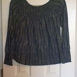 Lucky Brand Dark Blue Leaf Print Blouse